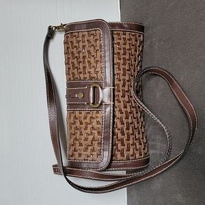 Fossil brown leather woven handbag